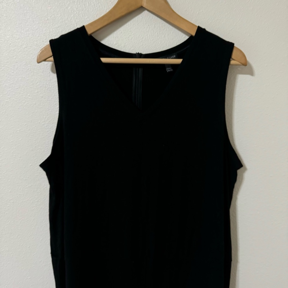Eileen Fisher Stretch Viscose Jersey Wide Leg Crop Jumpsuit Black Sleeveless-XL - Picture 5 of 8